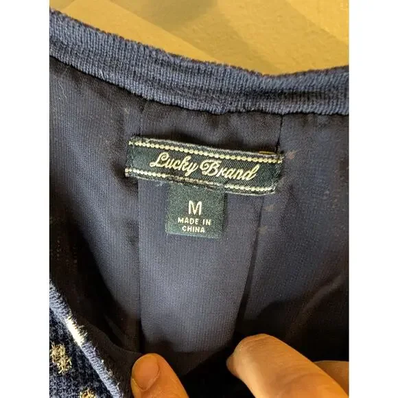 Lucky Brand Navy Polka Dot Layered Top Sweater Tank Twofer Medium Casual - Picture 3 of 8